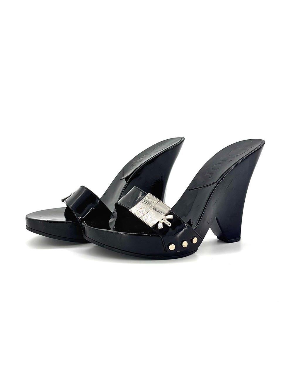 Dior John Galliano Vintage Screw Logo Plaque Bondage Wedge Slide Mules 35.5